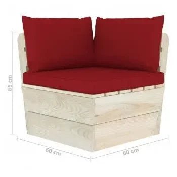 Conjunto de muebles de jardín de 6 piezas de madera de abeto con cojines color rojo de vidaXL 13