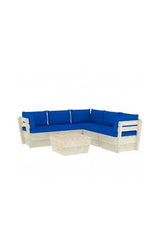 6-piece garden furniture set, fir wood with blue cushions from vidaXL