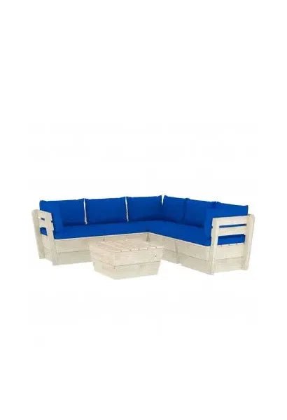 Conjunto de muebles de jardín de 6 piezas de madera de abeto con cojines color azul de vidaXL