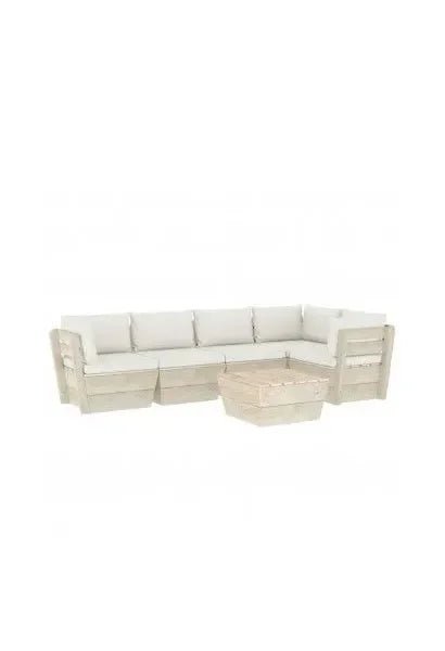 Conjunto de sofás con mesa de jardín de 6 piezas en madera de abeto blanco crema y marrón de vidaXL