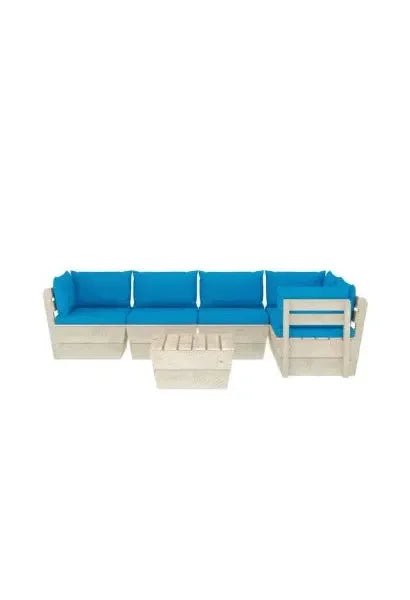 Juego de muebles de palés para jardín de 6 piezas con cojines color azul de vidaXL