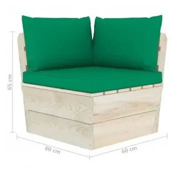 Conjunto de muebles de exterior de 6 piezas de madera de abeto con cojines color verde de vidaXL 11