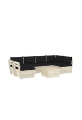 Conjunto de muebles de exterior Beige claro y negro de madera maciza de abeto de 7 plazas de vidaXL