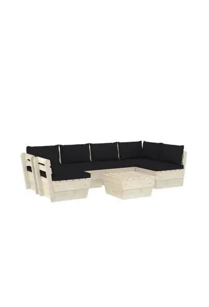 Conjunto de muebles de exterior Beige claro y negro de madera maciza de abeto de 7 plazas de vidaXL