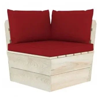 Conjunto de sofás con cojines y mesa de jardín palés con acabado natural y rojo de vidaXL 4