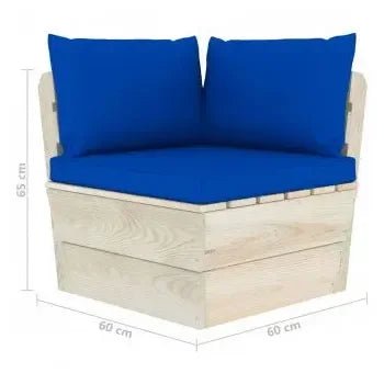 Conjunto de sofás con cojines y mesa de jardín palets con acabado natural y azul de vidaXL 12