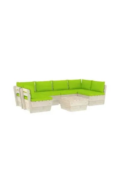 Conjunto de muebles de exterior Beige claro y verde de madera maciza de abeto de 7 plazas de vidaXL