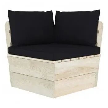 Juego de muebles de 10 piezas para jardín de palets en madera y cojines Negros de vidaXL 4