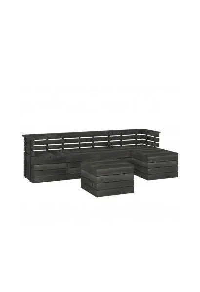 Conjunto de sofás y mesa de palets para exteriores fabricado en madera de pino en color gris oscuro de vidaXL