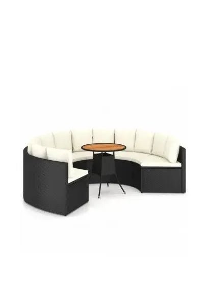 Set de muebles de jardín de 7 piezas en forma circular de ratán negro con cojines Blancos de vidaXL
