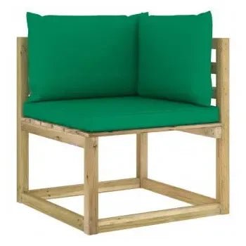 Juego de muebles de exterior de madera de pino con cojines acolchados verde de vidaXL 5