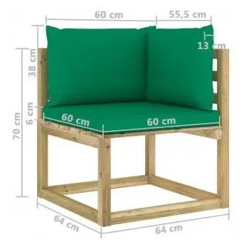 Juego de muebles de exterior de madera de pino con cojines acolchados verde de vidaXL 8