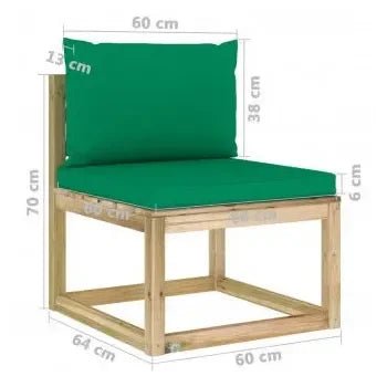 Juego de muebles de exterior de madera de pino con cojines acolchados verde de vidaXL 9