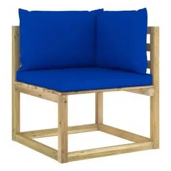 Conjunto mobiliario para el jardín fabricado en madera de pino con cojines en color azul de vidaXL 4