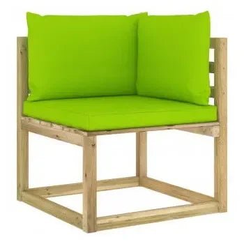 Set de muebles fabricados en madera de pino para el jardín con cojines Verdes de vidaXL 4