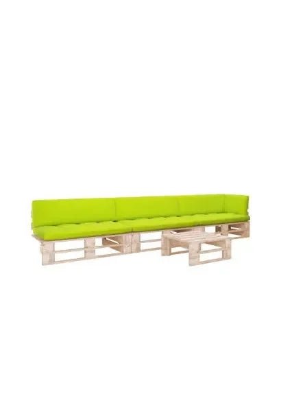 Muebles para el jardín de 4 piezas fabricado de palets de pino con cojines color verde brillante de vidaXL
