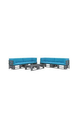 Muebles de palets de 6 piezas con cojines fabricados en madera y poliéster en color gris y azul de vidaXL