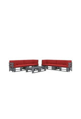 Muebles de palets de 6 piezas con cojines fabricados en madera y poliéster de color gris y rojo de vidaXL