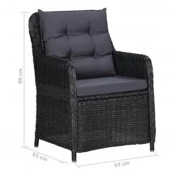 Juego de comedor para jardín con 2 tumbonas hecho en ratán sintético negro de vidaXL 11
