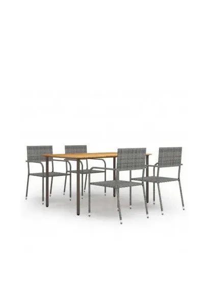 Mesa de acacia con 4 sillas fabricadas en ratán y acero 150x 72x90 cm gris antracita de vidaXL