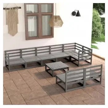 Conjunto para jardín con 9 piezas de sofás con mesa en madera maciza de pino gris de vidaXL 2