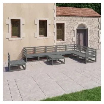 Set de muebles de exterior de color gris fabricado en madera maciza de pino de vidaXL 2