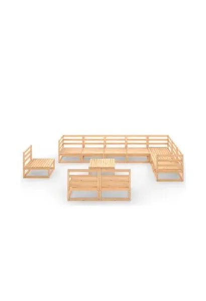 Set de muebles de pino para jardín de 11 piezas color marrón sin cojines de vidaXL