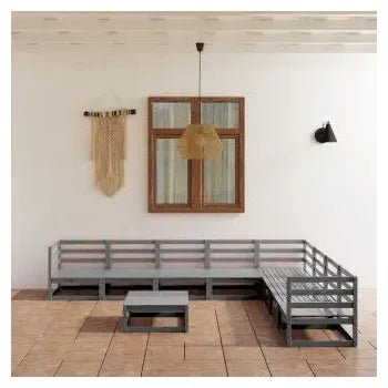 Set de muebles de exterior de color gris fabricado en madera de pino maciza de vidaXL 2