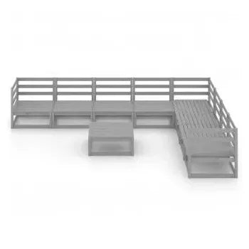 Set de muebles de exterior de color gris fabricado en madera de pino maciza de vidaXL 3