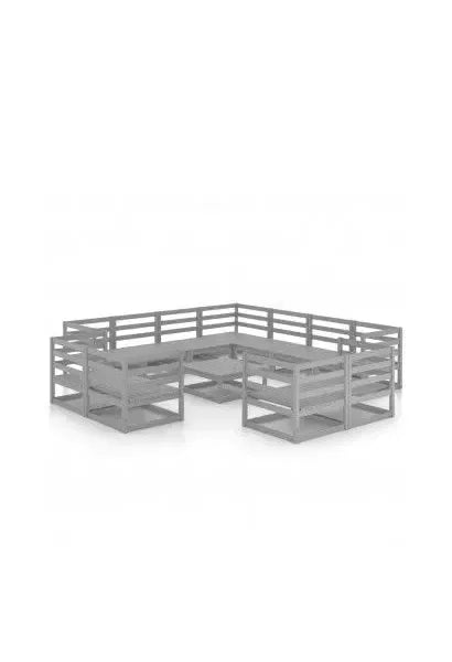 Set de muebles de jardín de 12 piezas de madera de pino con acabado en color gris de vidaXL