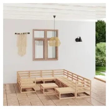 Conjunto de sofás con mesita en madera de pino para jardín de palés de 12 piezas natural de vidaXL 2