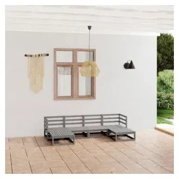 Juego de muebles para exterior hecho de madera maciza de pino 6 piezas de color gris de vidaXL 2