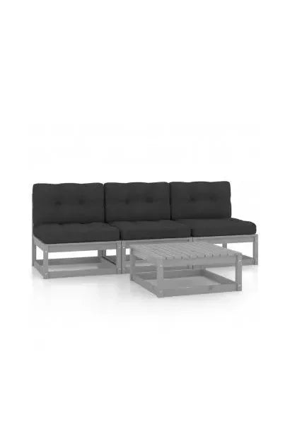 Conjunto de muebles para jardín de madera con acabado en gris y cojines con acabado gris antracita de vidaXL