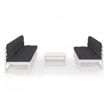 Conjunto de sofás con mesita para jardín de 8 piezas en madera de pino blanco y antracita de vidaXL 3