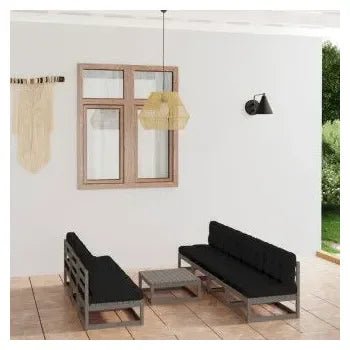 Juego de muebles modulares para exterior de 8 piezas de madera de pino acabado gris de vidaXL 2
