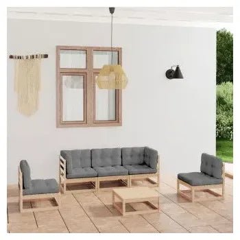 Conjunto de muebles para exterior de color gris y marrón de madera de pino maciza de vidaXL 2