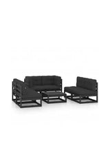4-Seater Modular Garden Sofa Set and Coffee Table Black Pinewood with Anthracite Cushions by vidaXL