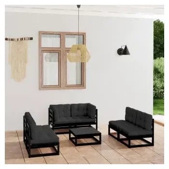 Conjunto de jardín de sofá modular de 4 plazas y mesa de centro de madera de pino negro con cojines de vidaXL 2