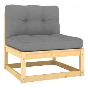 Set de muebles de 8 piezas de madera de pino natural con cojines en color gris de vidaXL 4