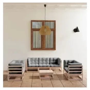 Conjunto de muebles de exterior gris y madera de pino maciza de ocho piezas con cojines de vidaXL 2