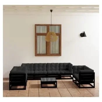 Juego de jardín y terrazas con 9 piezas fabricadas en madera maciza en color negro de vidaXL 8