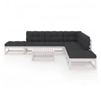 Conjunto de sofás con mesa para jardín de 8 piezas en madera de pino maciza blanco y gris antracita de vidaXL 3