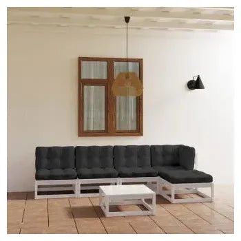 Juego de muebles de jardín con 6 piezas de madera de pino maciza con cojines de vidaXL 13