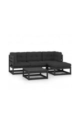 Black solid pine wood garden furniture set with anthracite gray cushions by vidaXL
