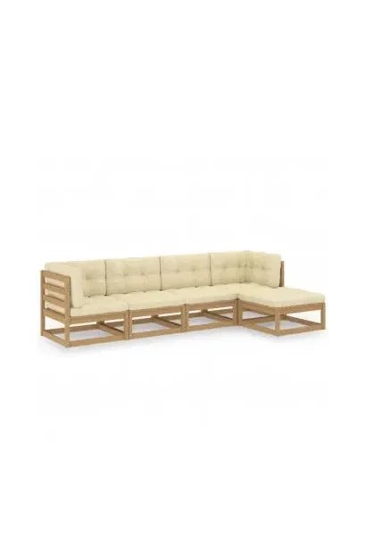 Juego de muebles para exteriores hecho de madera maciza de pino y tela color marrón miel y crema 5 de vidaXL