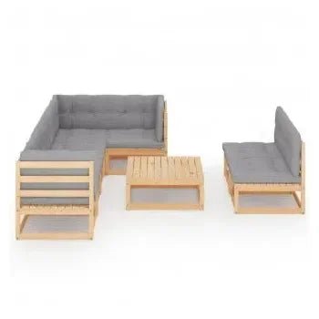 Set de muebles modulares de 8 piezas de madera de pino con cojines en color gris de vidaXL 2