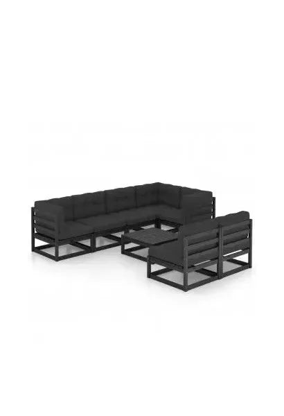 Conjunto de muebles de jardín 8 piezas en madera de color negro y gris antracita de vidaXL