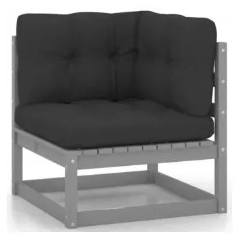 Conjunto de muebles fabricado en madera de pino en color gris con cojines antracita de vidaXL 4