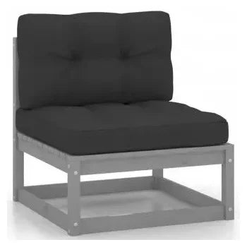 Conjunto de muebles fabricado en madera de pino en color gris con cojines antracita de vidaXL 5