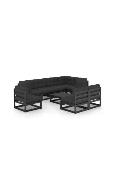 Set de muebles para terrazas o el jardín de 9 piezas en pino color negro de vidaXL
